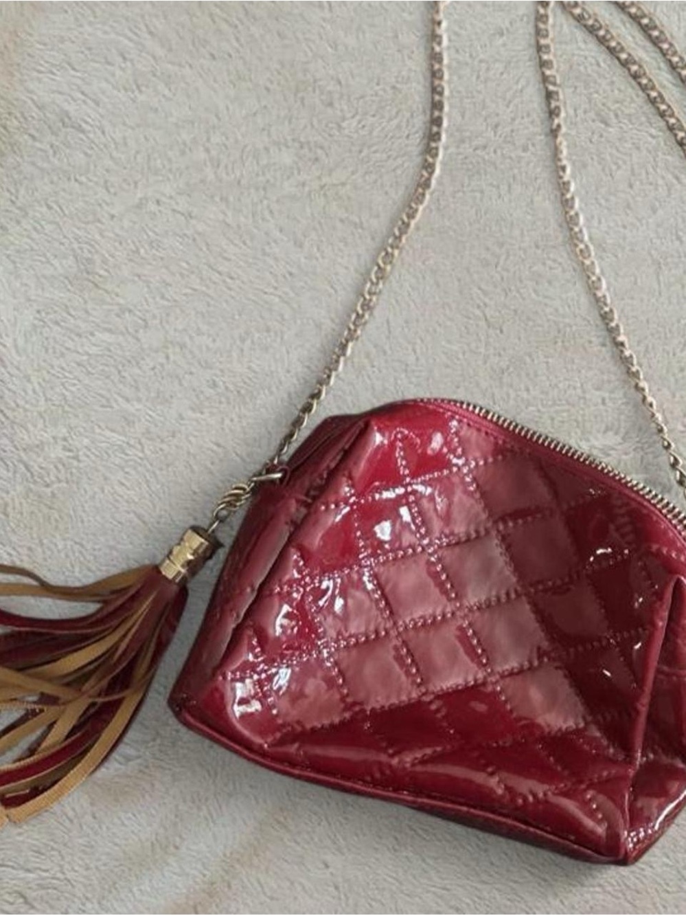 Quilted Patent Crossbody Bag in Deep Red